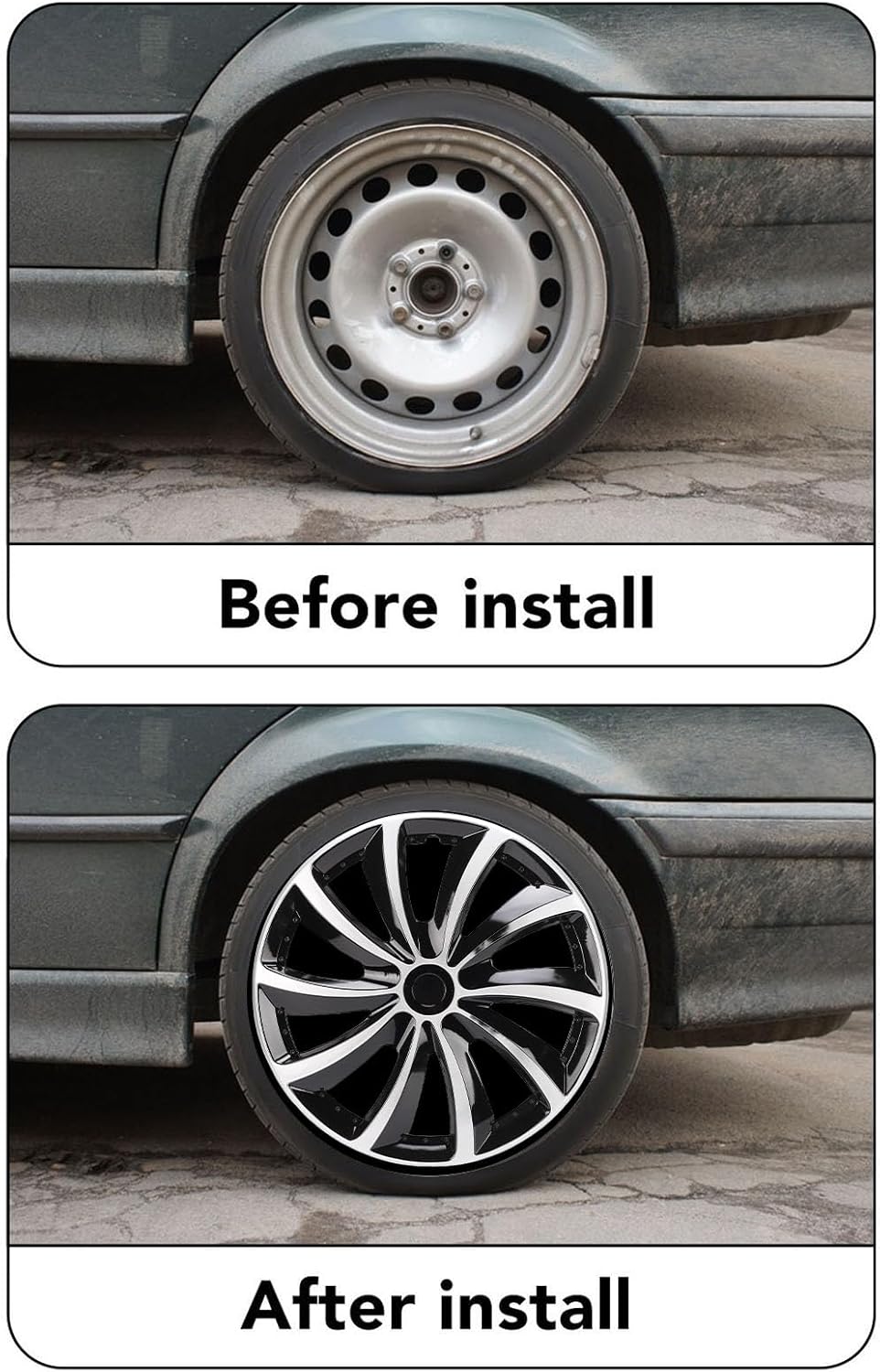 Jiawu Hubcaps Wheel Covers, 15 Inch Hubcaps Set of 4, Replacement R15 Size Hub Cap, Universal Fit Steel Wheel Rim Caps for 500, On Direct (Silver Black)