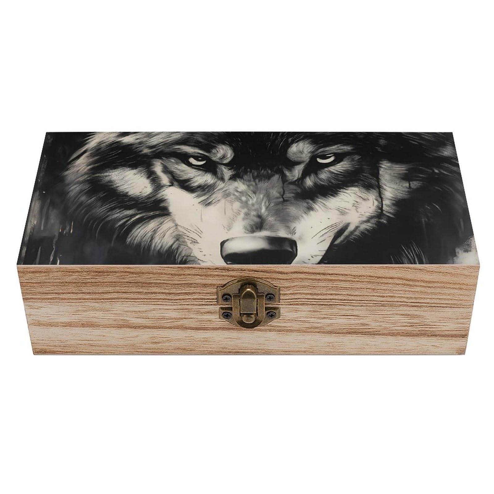 Oudrspo Watercolor Wolf Retro Wooden Storage Box Keepsake Jewelry Decorative Art Storages Box Gift Boxs