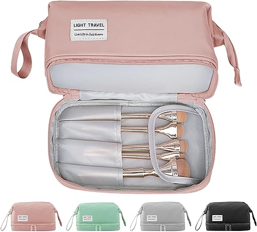 Bolsa de maquillaje portátil de viaje para cosméticos con soporte para cepillos, bolsa organizadora de maquillaje, bolsa de aseo para mujeres y