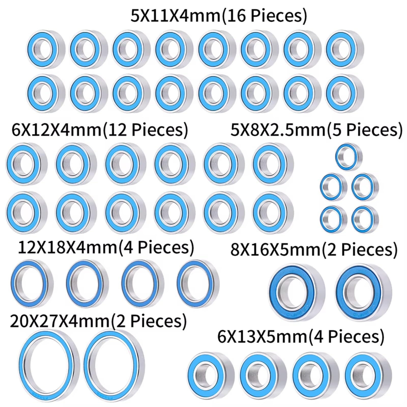 para Traxxas para Summit 1/10 45 Uds Kit Rodamientos Sellados Goma Modelo 56076 Piezas Mejora Accesorios Reemplazo Refacción Modificaciones Orugas Componentes Mejora RC