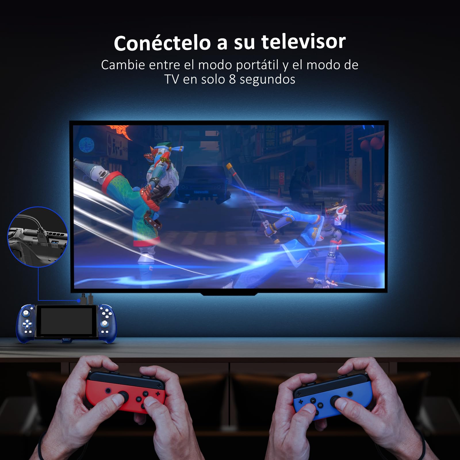 NexiGo Hall Effect Gripcon (Gen 2) with Kickstand and HDMI out for TV Docking, Hall Sensing Joystick for Nintendo Switch/Switch OLED, Handheld Mode, 4K/1080P Supported HDMI and USB 3.0 Port, Blue
