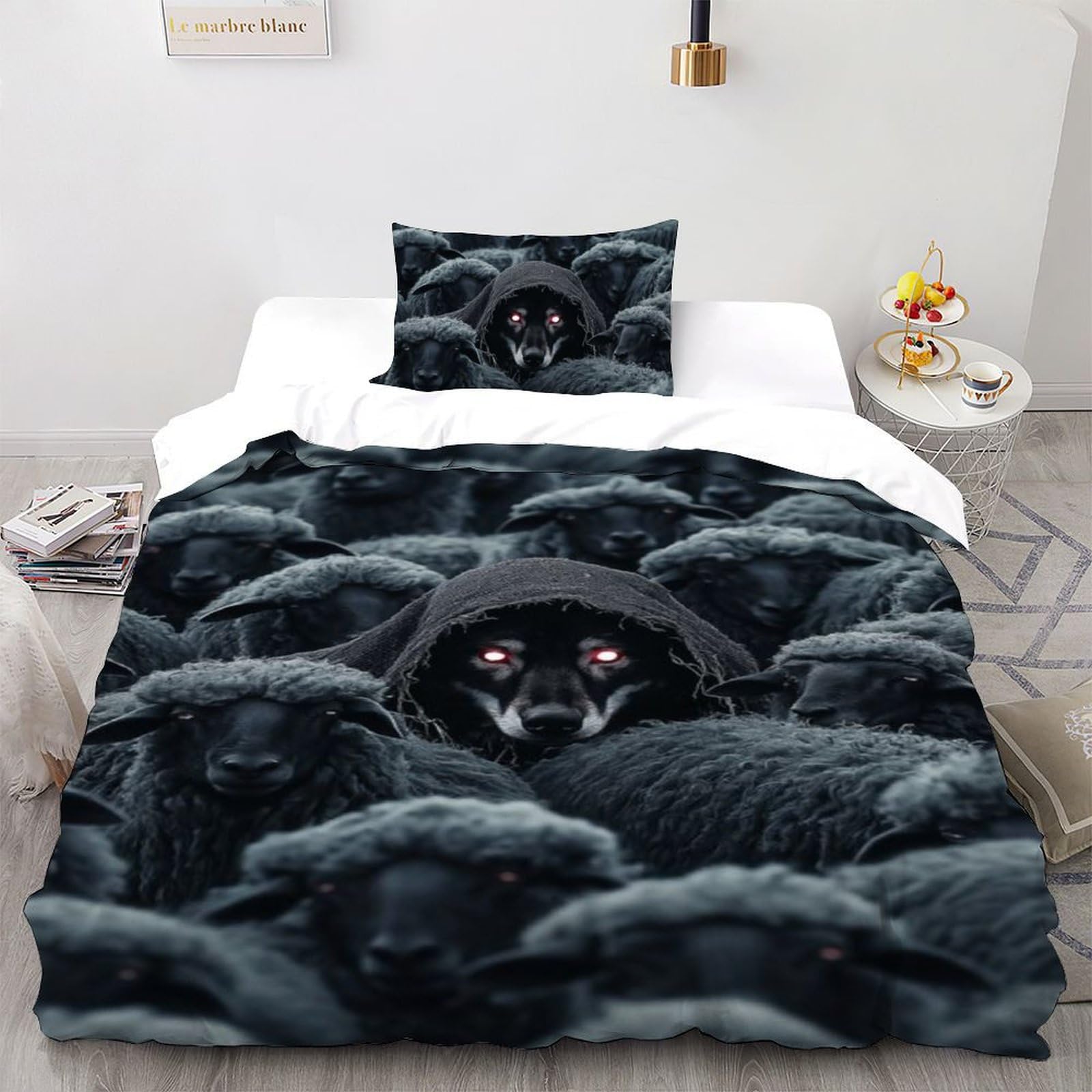 Housse de couette loup en microfibre 135x200 pour lit une place ado