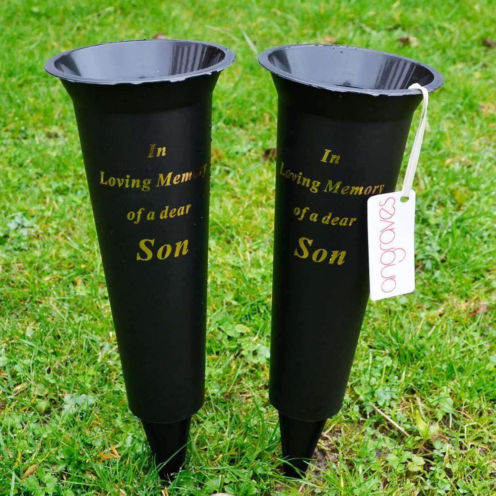Angraves Son Set Of 2 In Loving Memory Spiked Memorial Grave Flower Vases