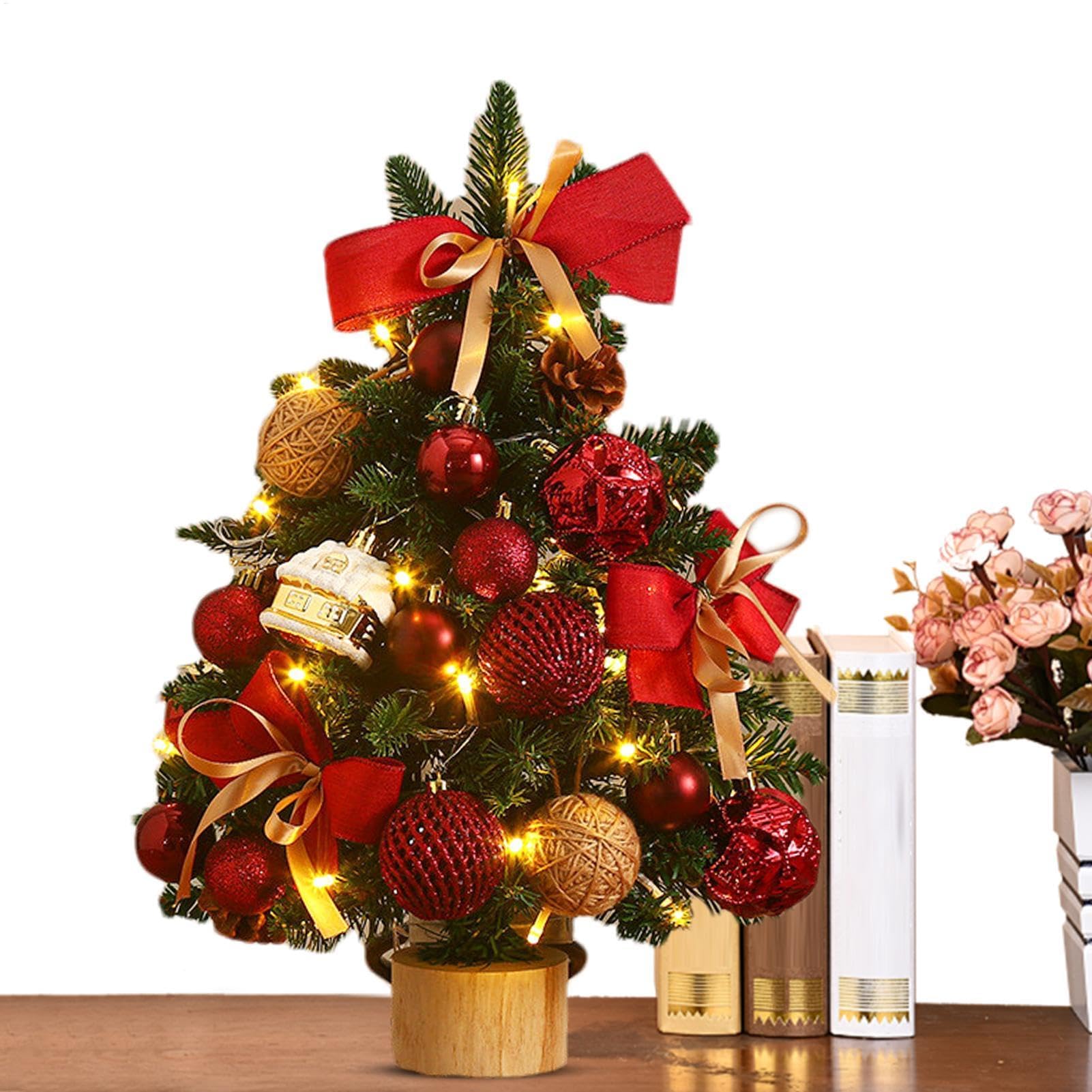 Vorbeleuchteter LED-Weihnachtsbaum mit Ornamenten – für Zuhause, Schlafzimmer, Wohnzimmer und kleine Räume, Dekoration für den Urlaub