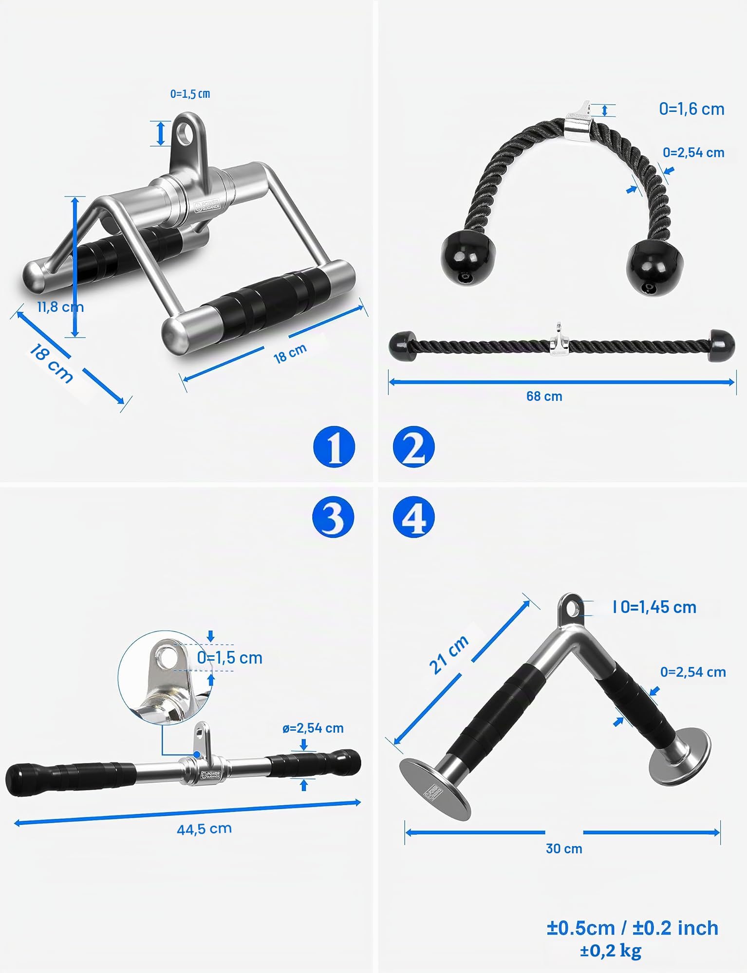 POWER GUIDANCE Accesorios para Barra Lateral, tríceps, Tirador de Cable, Accesorios para máquina de Pesas, Accesorios para máquina de Cable para el Gimnasio en casa (Set of 4)