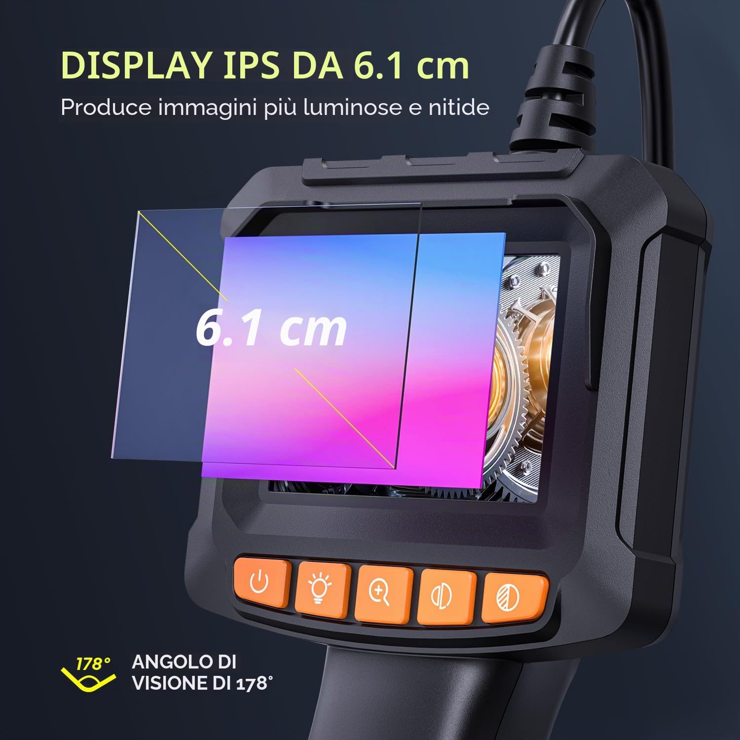 Endoscopio Industriale, Qimic 2.4" IPS endoscopio per smartphone con 8 LED, 1080P HD Sonda con telecamera per ispezione tubi IP67, telecamera endoscopica cavo semirigido da 32,8 FT/10M