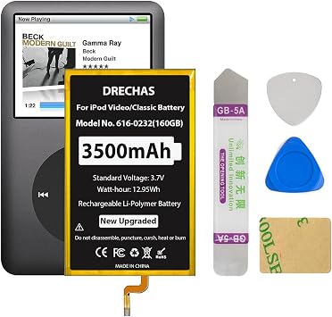 [3500mAh] Battery for iPod Classic/Video Thin, 2025 New Upgraded Capacity Replacement Battery for iPod 5th - 7th Generation Video Classic Thin with Repair Tool Kit