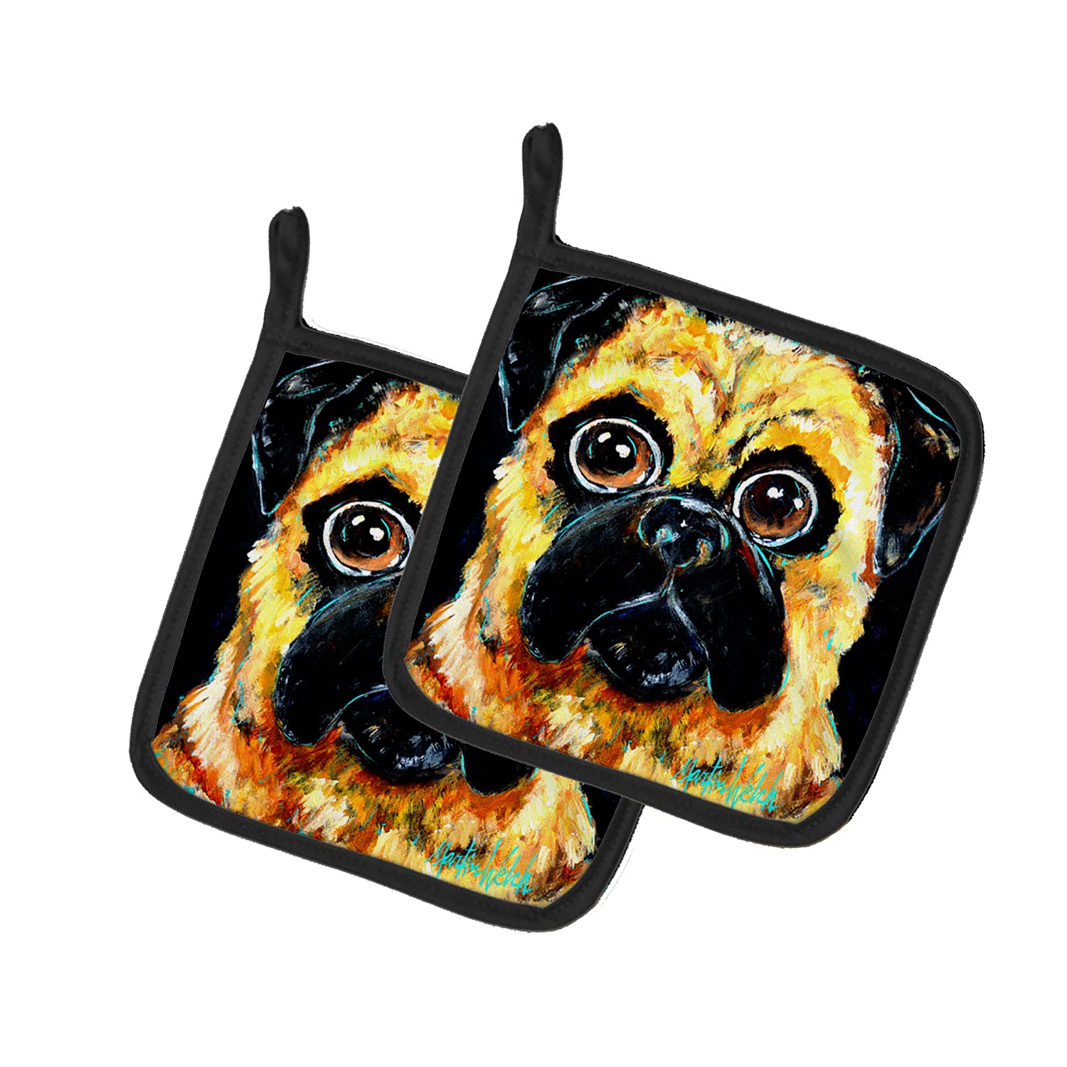 Caroline's Treasures MW1346PTHD Pug It Out Pair of Pot Holders Topflappen, Textil, Mehrfarbig, 7.5HX7.5W