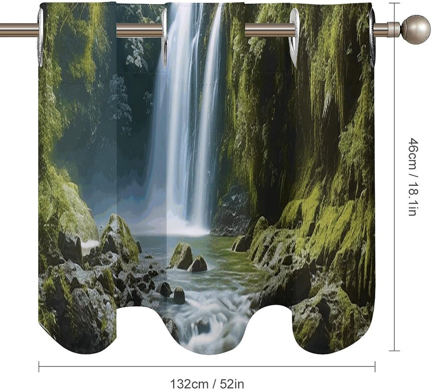 Waterfall Landscape Painting Valance for Windows, 2 Pack Kitchen Curtains Modern Home Decor, Soft Blackout Window Curtains for Living Room & Bedroom, 18 X 52 Inch