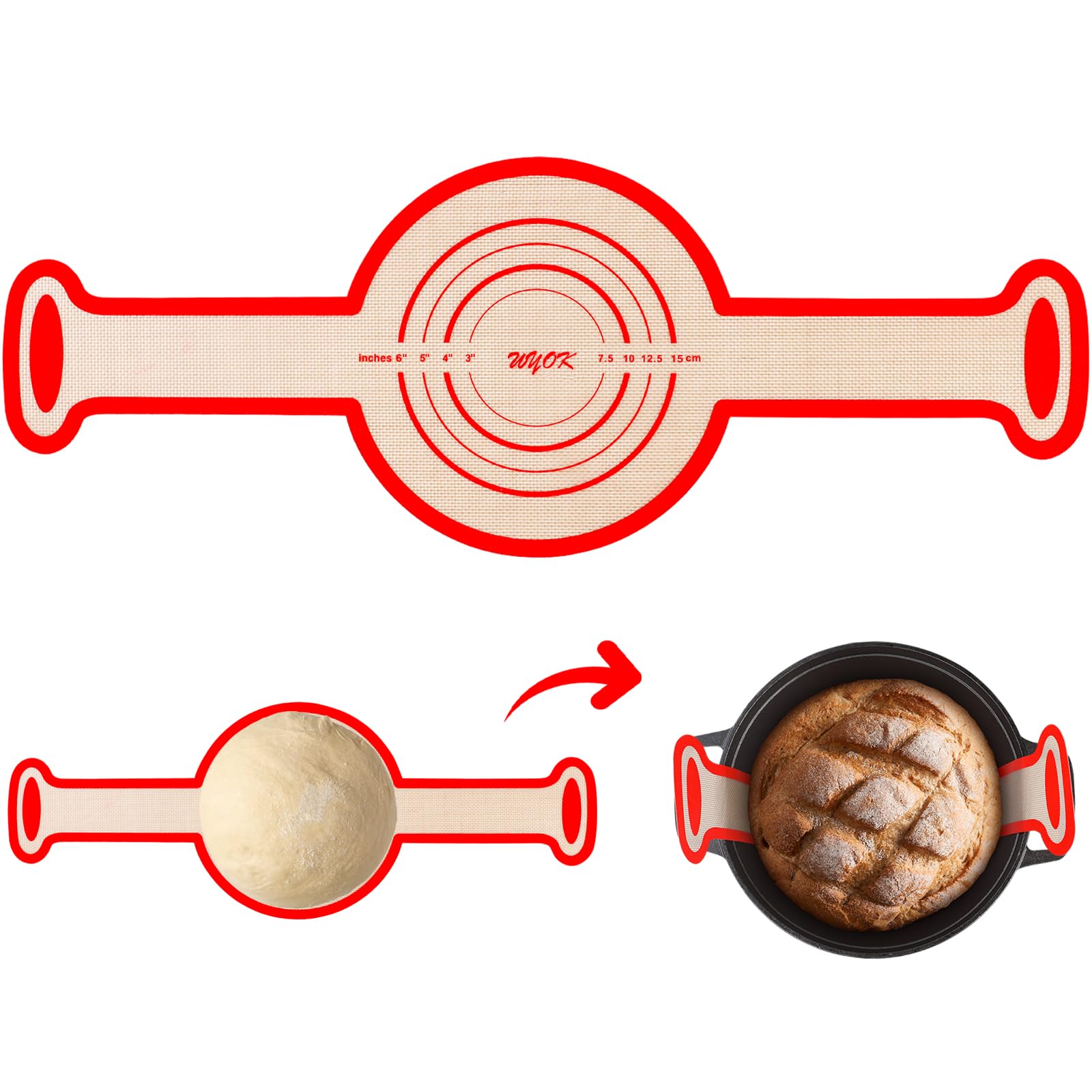 2 Stück Silikon-Brotschlingen Für Dutch Oven – Wiederverwendbare Backmatten, Antihaftbeschichtet, Inkl. Ölbürste & Schaber