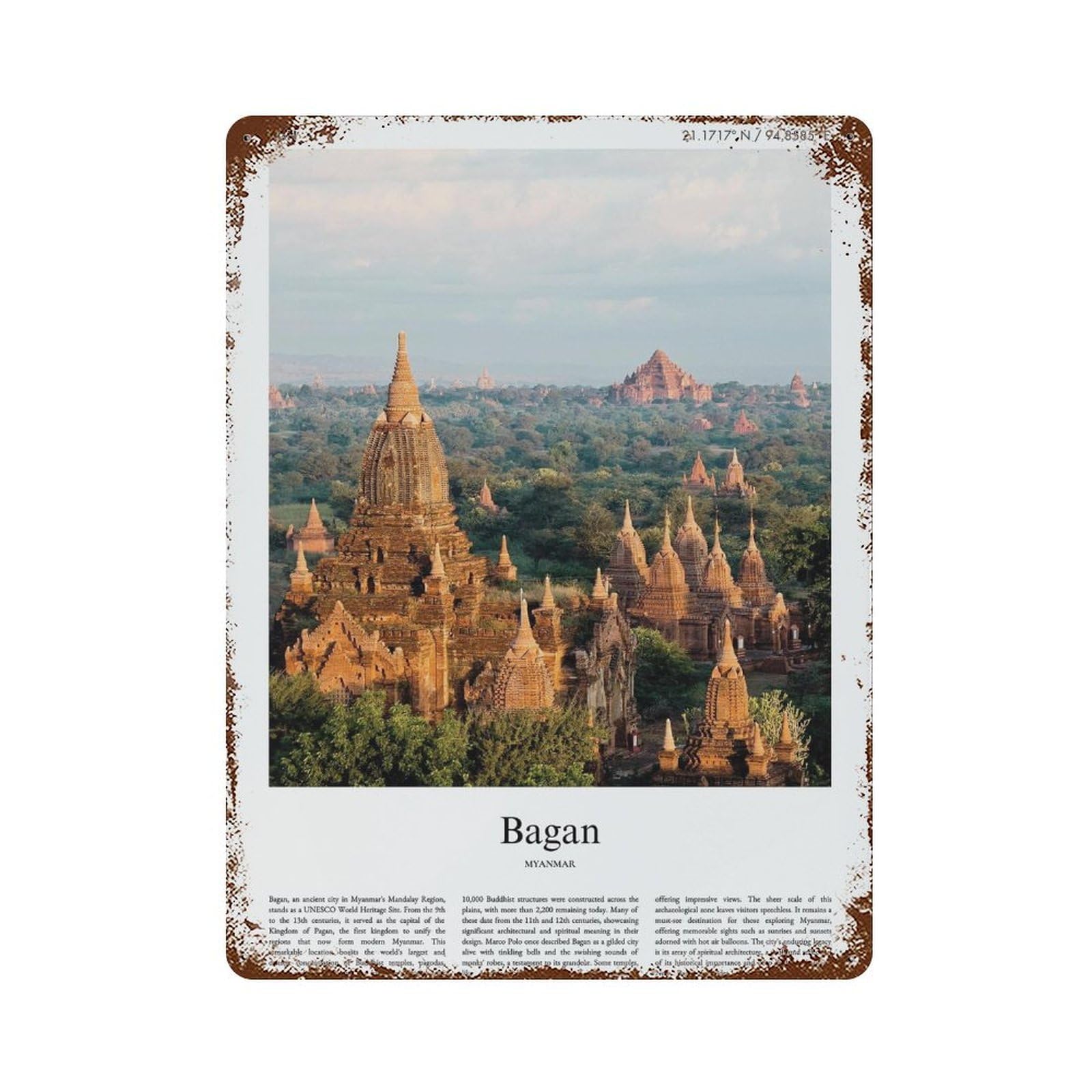 xiaoxiaoshen Bagan Myanmar City Scenery Wall Decor Art Metal Tin Poster Modern Home Decor Art Home Bar Shop Decorations Vintage Sign 40x30cm