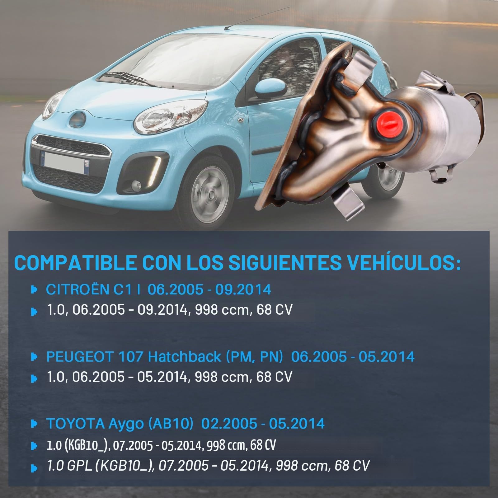 Catalizador con piezas de montaje Compatible con C1 (PM_, PN_) 107 (PM_, PN_) AYGO (_B1_) Reemplazo para 0342L5 171400Q010