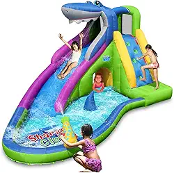 Action air Toboágua Inflável, Sem Soprador, Casa De Salto De Tubarão Para Crianças, Tobogã De Água Úmida E Seca, Soprador De Ar De 580 W/0,8 Hp Necessário Para Operar, Pistola De Água E Piscina De Res