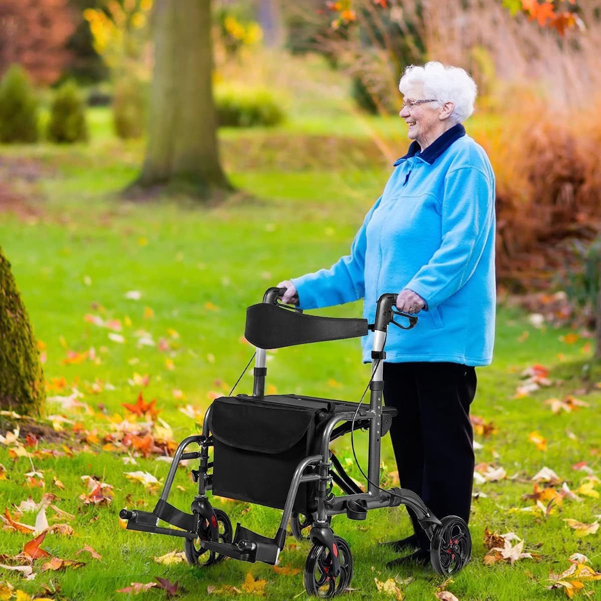 Rollator Plegable, Ayuda a la Movilidad Ligera con Bolsa de Almacenaje y Freno, Andador de Movilidad Ajustable para Ancianos y Discapacitados (Color : A)