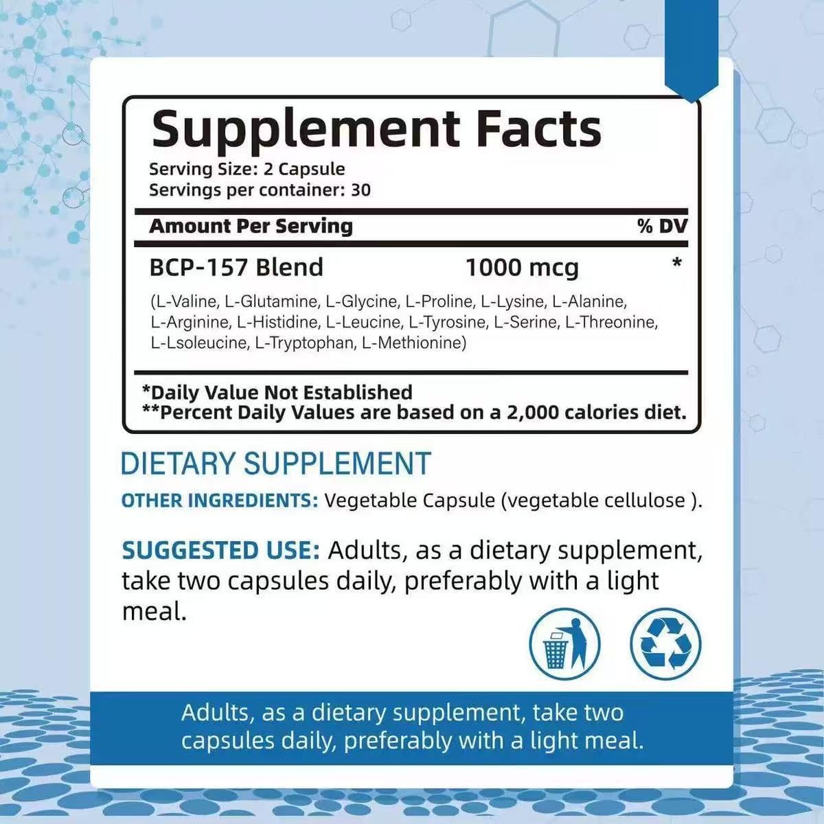 Nuevo péptido - 1000mcg, salud intestinal | Sin gluten, sin lácteos, sin OGM