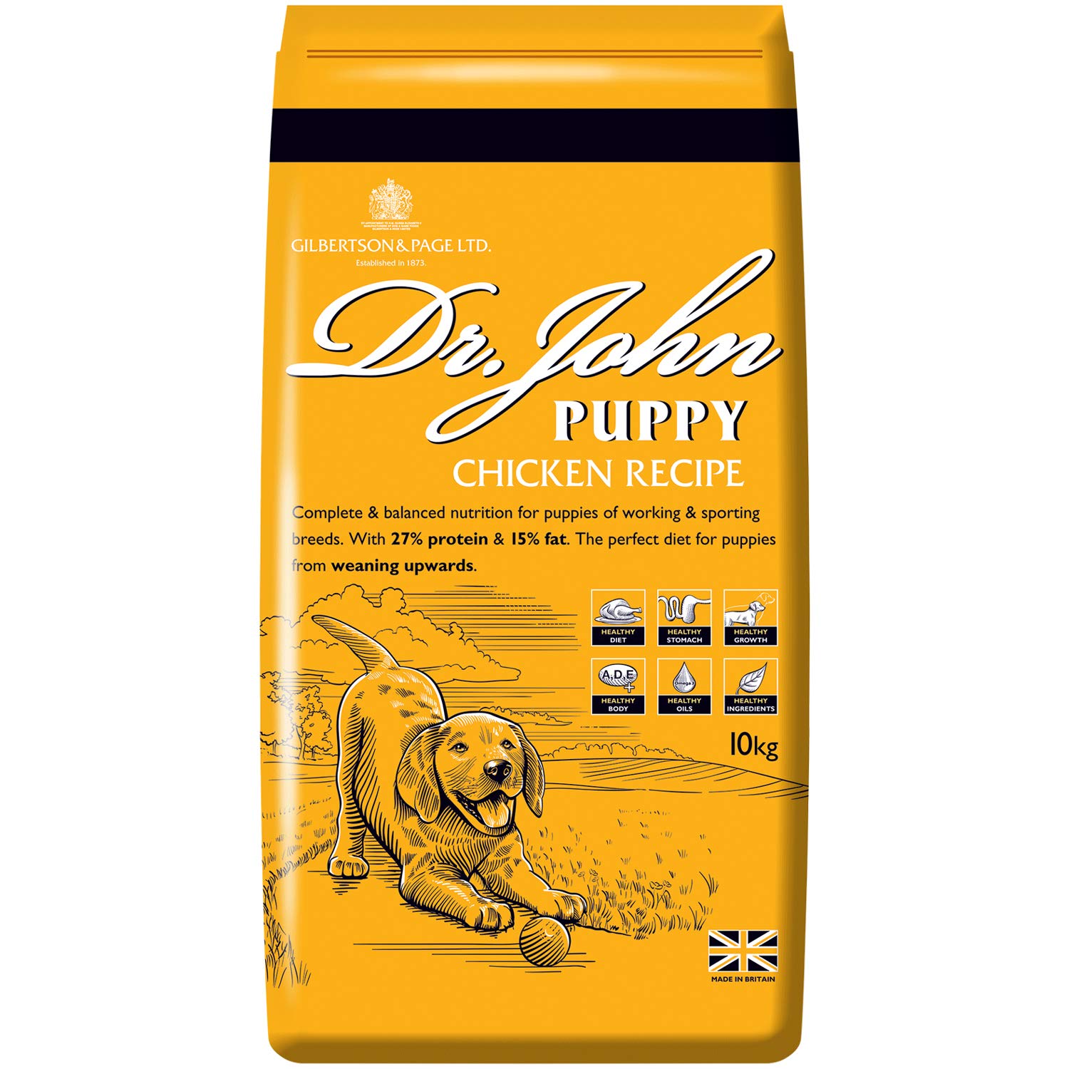 Dr John Gilbertson & Page Puppy Chicken Recipe Dry Dog Food with Omega-3s - Complete Nutrition for Puppies of Sporting Breeds - 6 x 2kg Bag