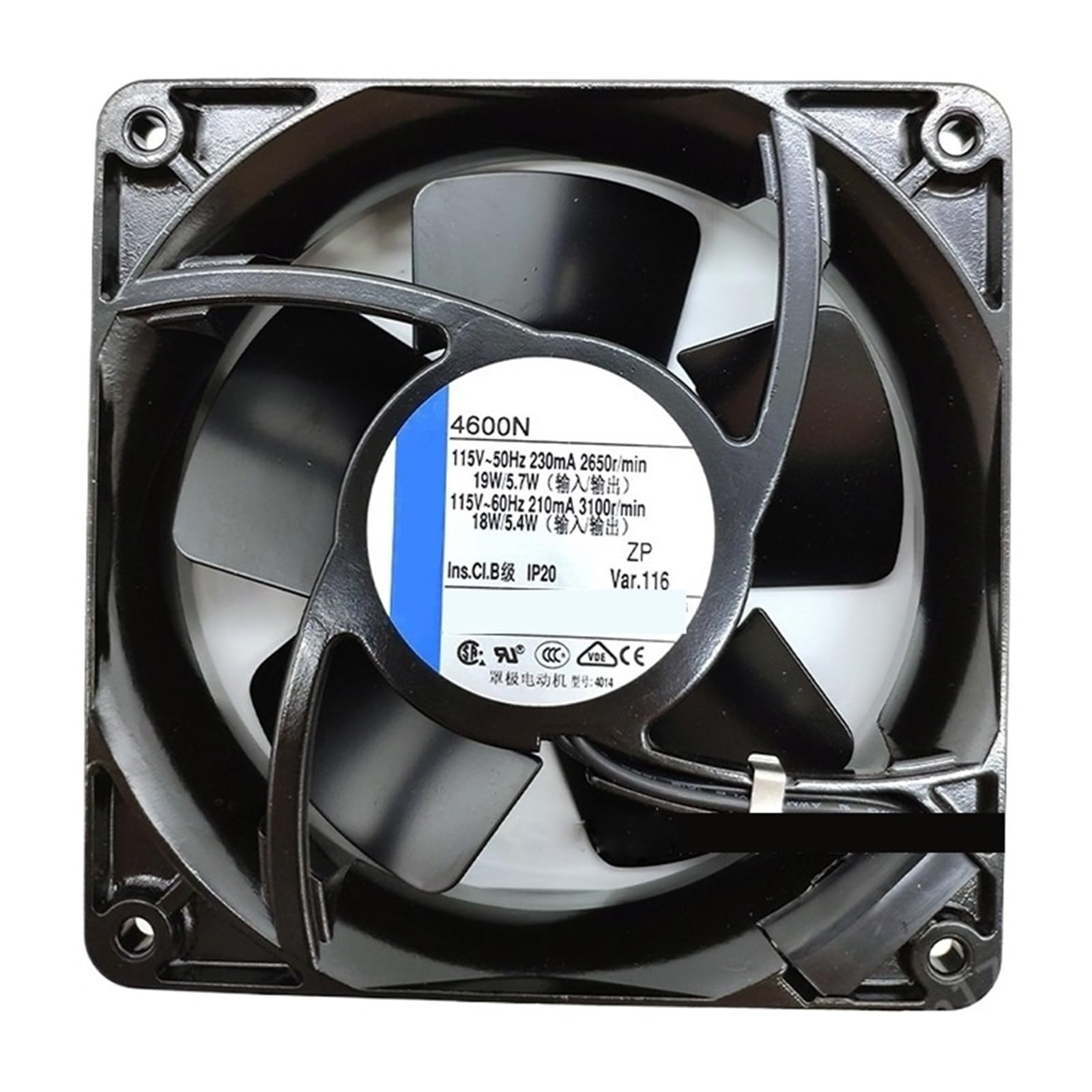 LZIKKGKI Cooling fan 4600N 115V 50/60Hz 0.23/0.21A 19/18W 2650/3100r/min 82Pa