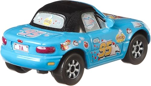 Miniatura 4 de Disney Cars Toys Paquete de 2 Dinoco Mia & Dinoco Tia, vehículos de personajes favoritos de los fanáticos fundidos a presión a escala 1:55 para