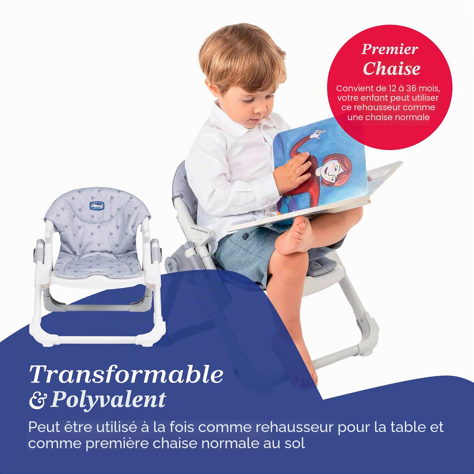 Chicco Chairy Siège rehausseur pour enfant Lapin | Convient pour 6 à 3 ans (15 kg), pliable, siège de voyage avec plateau
