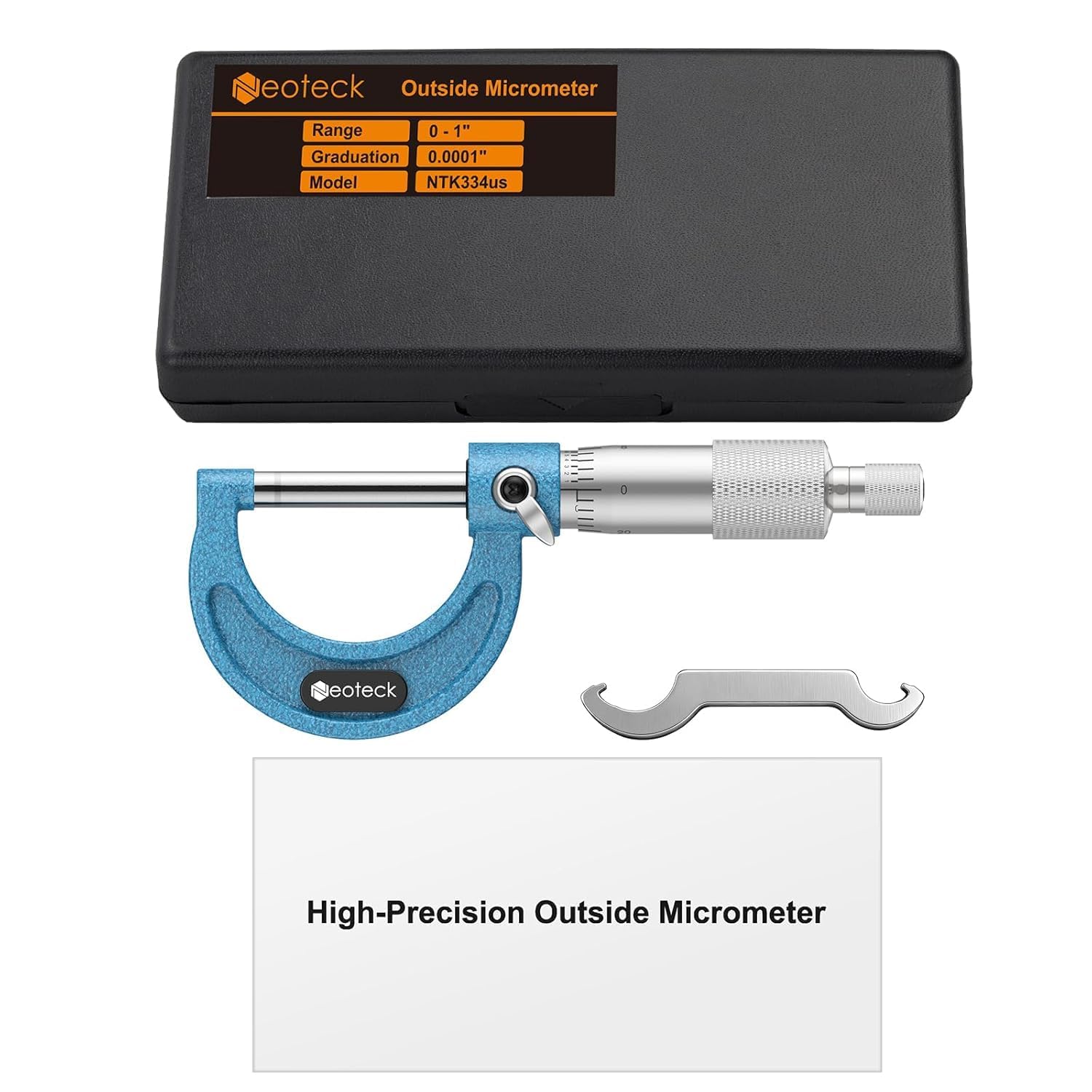 Neoteck Micromètre Extérieur 0-25 mm Précision 0,01 mm Avec Cliquet – Enclumes Carbure, Graduation Laser Satin Chrome – Outil De Mesure Métal Pour Atelier Mécanique