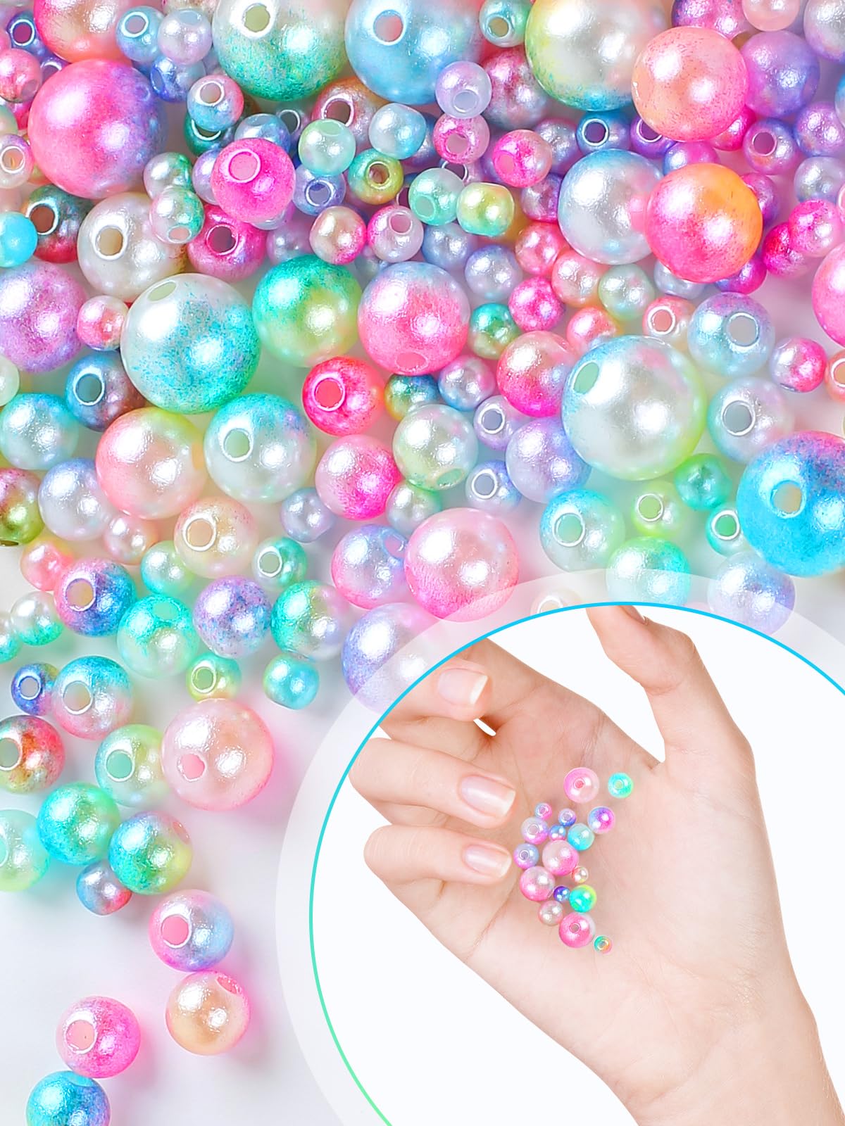CoKeeSun 2000PCS Pearl Beads, 4/6/8/10mm, Coloured Pearl Beads with Holes, Round for Jewellery Making Bracelet Making - Image 3