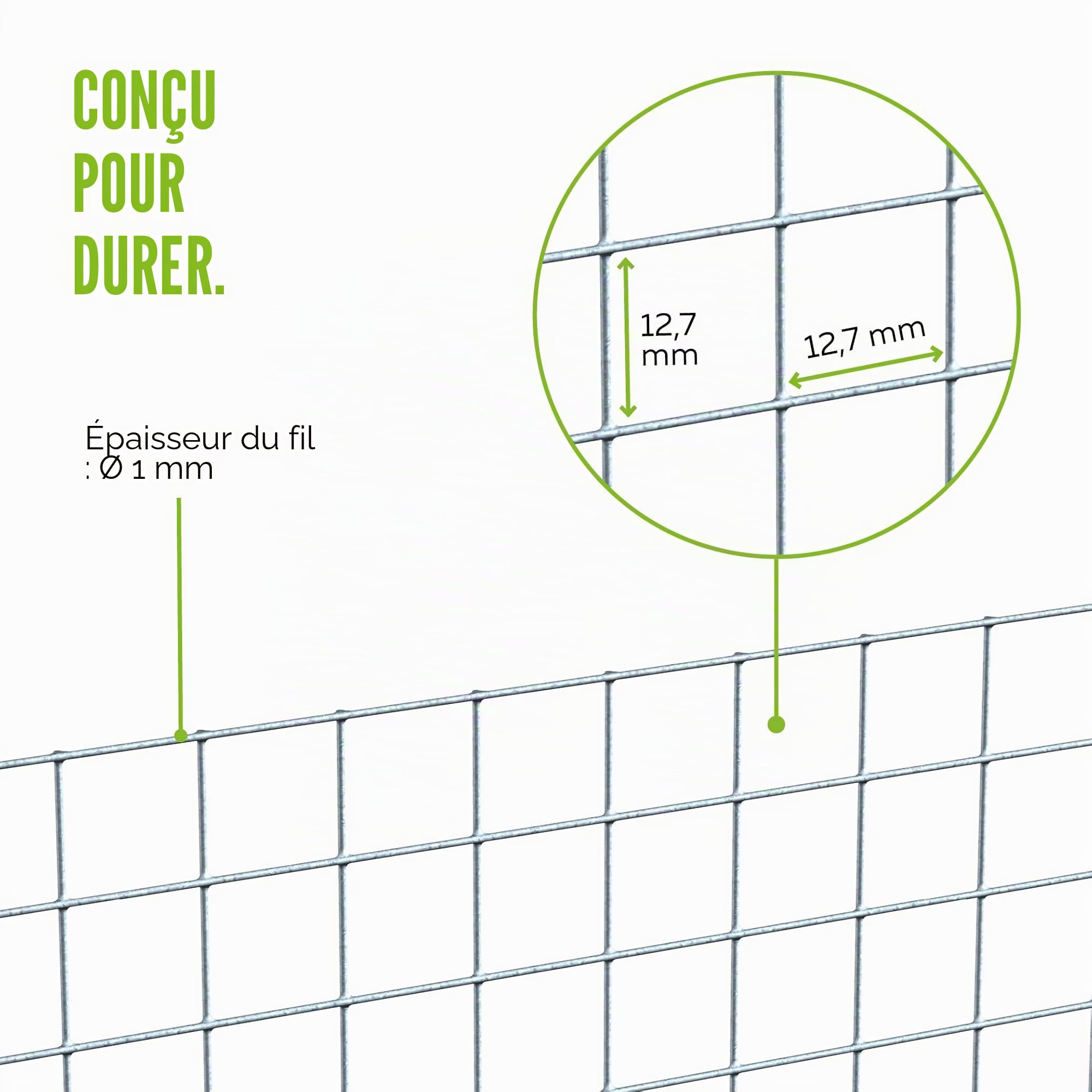 Alberts 614478 Grille soudée | différentes hauteurs - en option dans différentes couleurs | galvanisée | mailles 12,7 x 12,7 mm | hauteur 100 cm | longueur 5 m