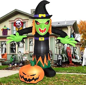 ININ 8FT Halloween Inflatable Witch with LED Lights, Outdoor Yard Decoration
