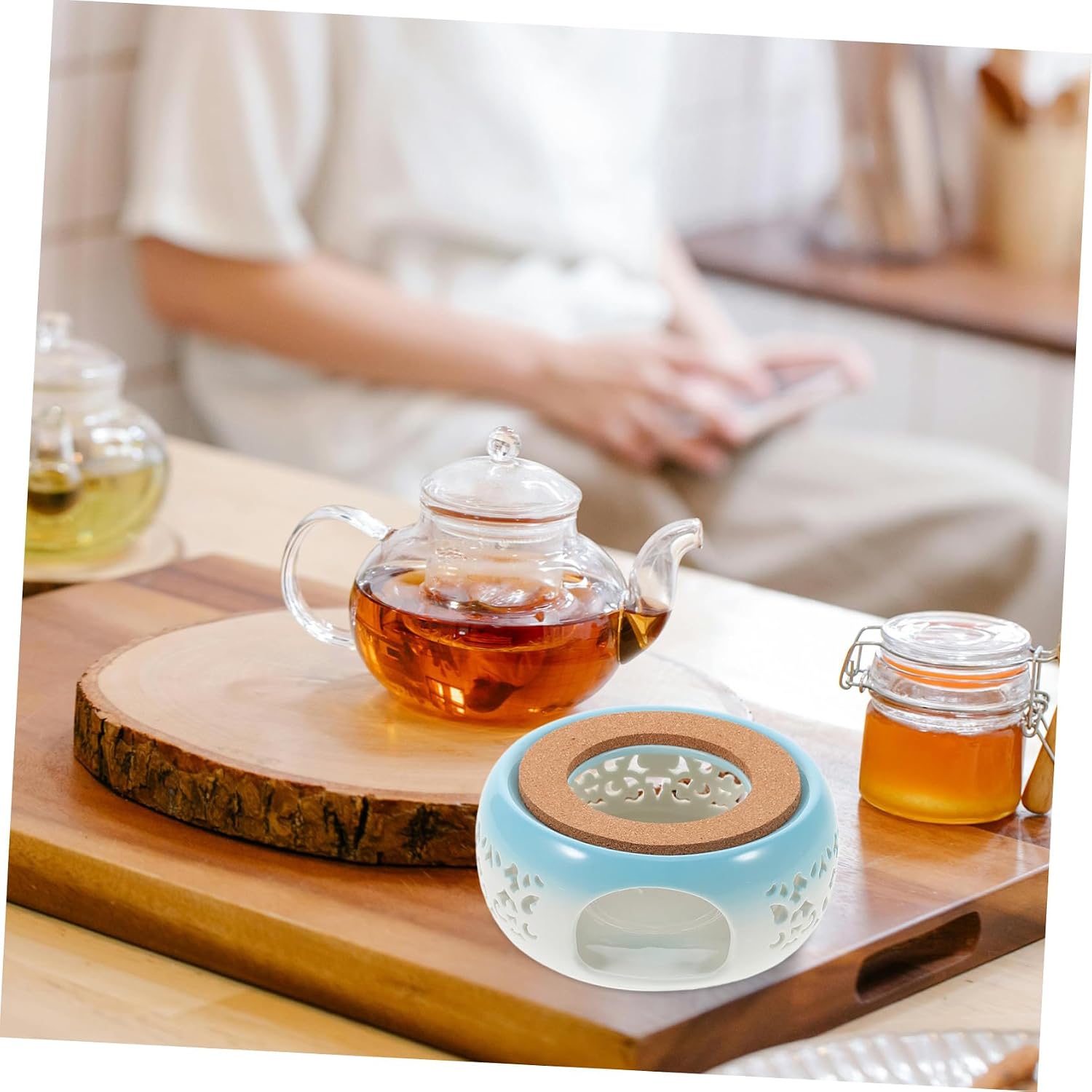 SHOWERORO Ceramic Teapot Warmer Base Tea Warmer for Tea Kettle Pot Heater Holder Multi-use Light Candle Heater Portable