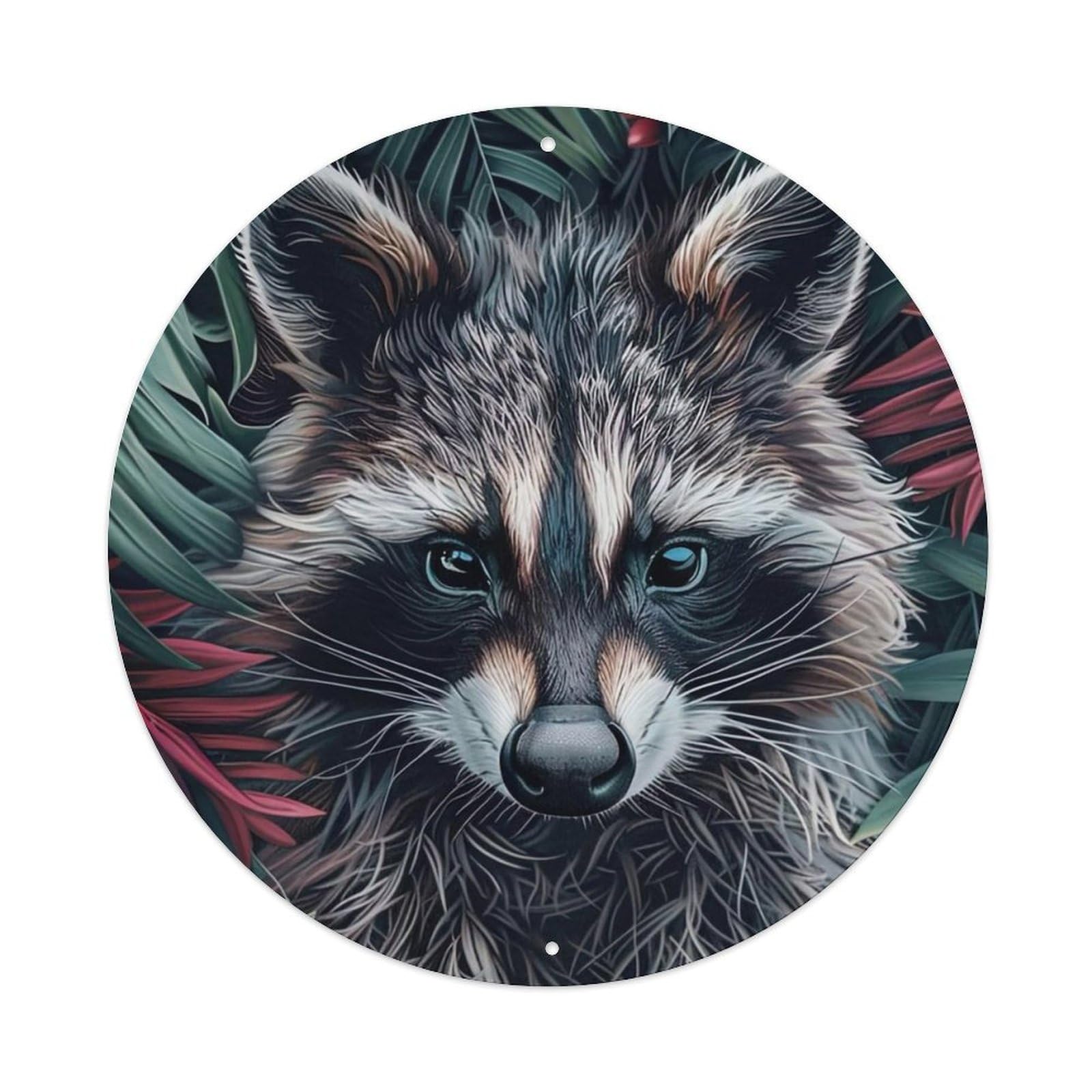 Animal Artwork Raccoons in The Jungle Metal Tin Sign