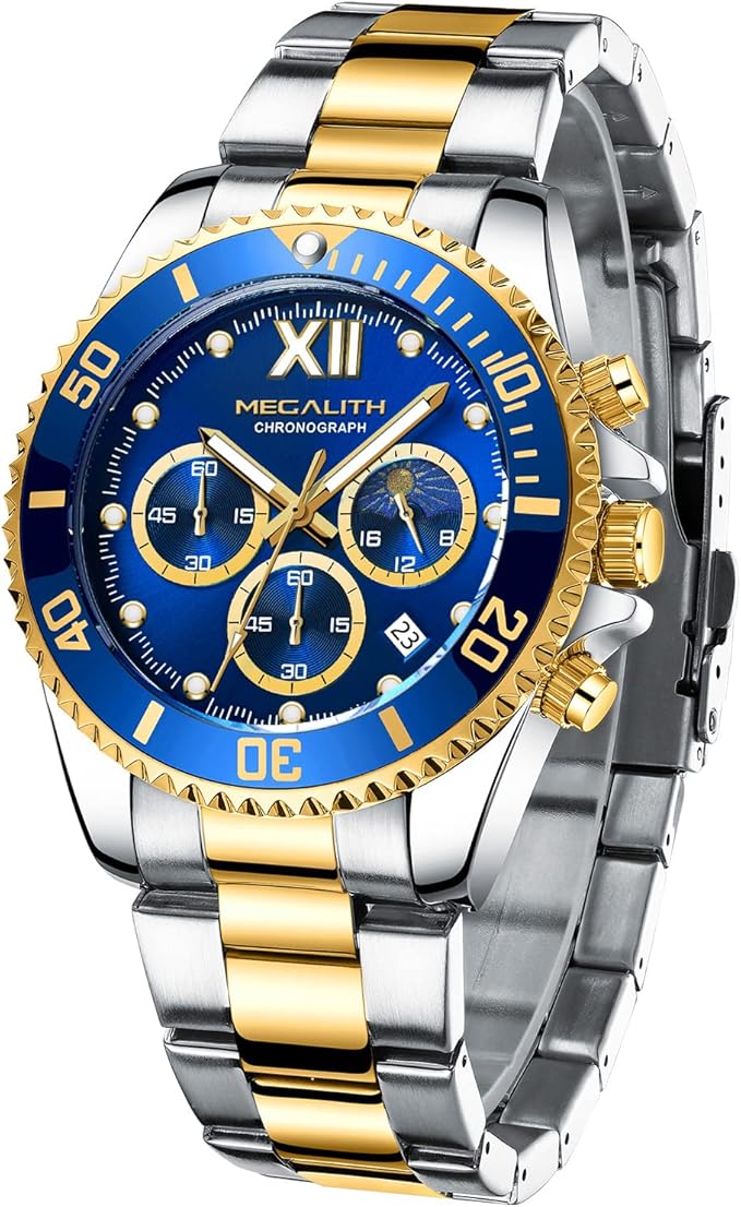 MEGALITH Mens Watch Stainless Steel Analog Chronograph Watches for Men