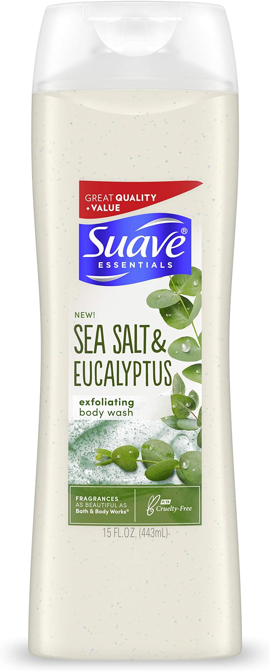 SUAVE BODY WASH Essentials Exfoliating Body Wash and Oily Skin Cleanser with Sea Salt & Eucalyptus for Smooth Skin 15 oz