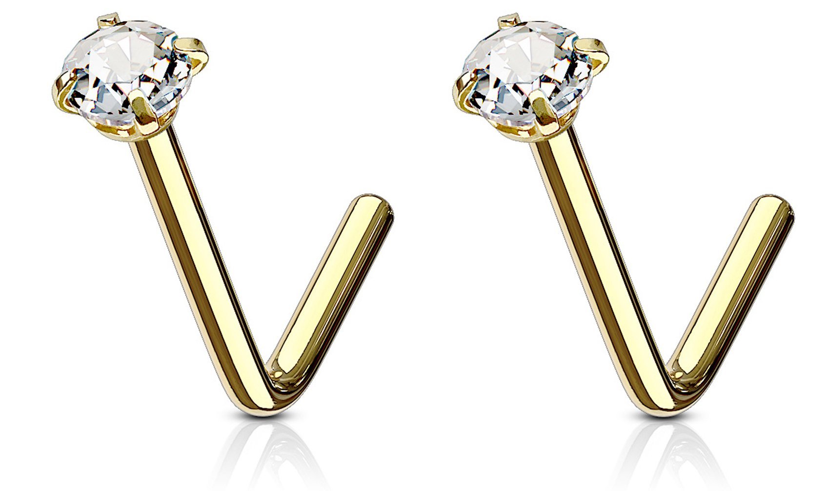 Forbidden Body Jewelry 20g 6mm Surgical Steel L Shaped Nose Ring with 3mm CZ Crystal