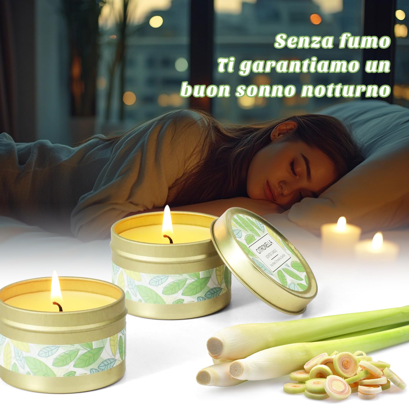 SCENTORINI Candele alla Citronella, 6 Candele in Cera di Soia Naturale Estiva per Interni Esterni Giardino Viaggio Campeggio Picnic