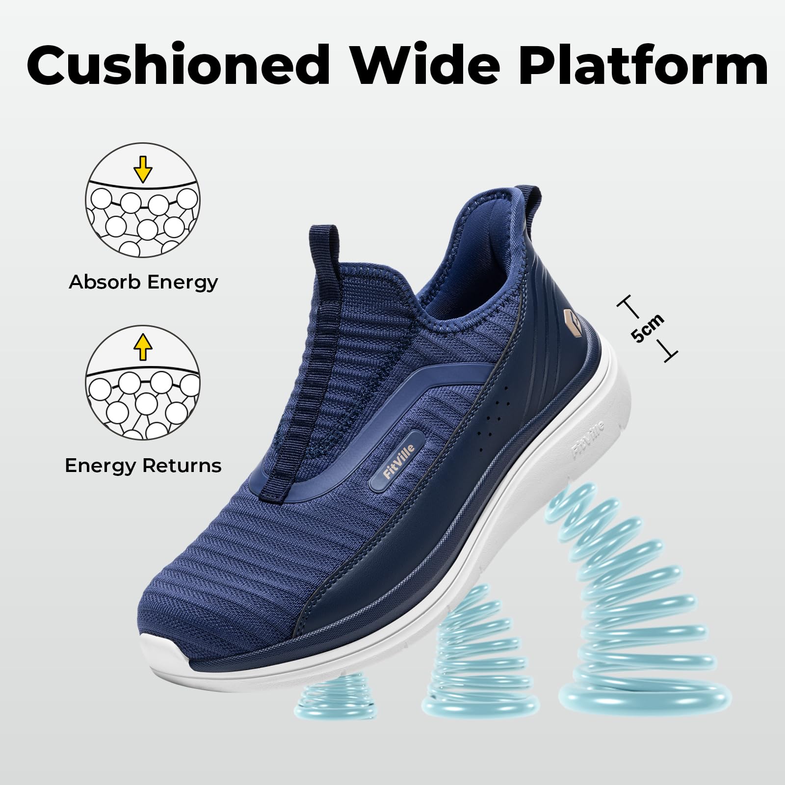 FitVille Zapatillas para Caminar Hombre Sin Cordones Transpirables Slip-on