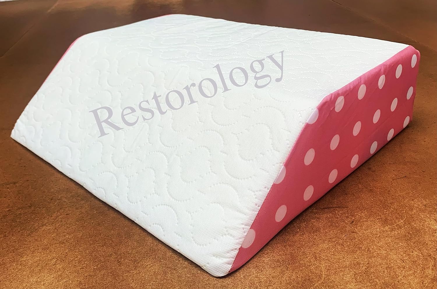 Bluemoon Bedding Leg Elevation Pillow For Sleeping Post Surgery Bed Rest Foam Wedge Pillows For Leg & Knee, Helps uce Foot, Hip & Lower Back Pain, Includes Removable Cover (Pink Polka Dot)