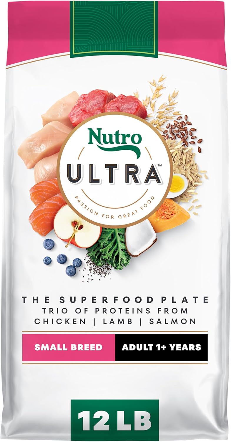 Nutro Ultra Adult Small Breed Dry Dog Food, Chicken, Lamb and Salmon Protein Trio, 12 lb Bag Chicken, Lamb & Salmon 12 Pound (Pack of 1) BEST BY :OCT/ 07/2025