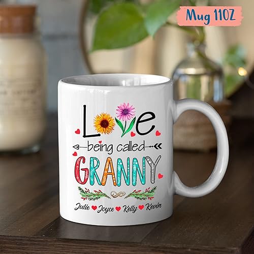 Miniatura 5 de Taza de café personalizada con nombre, taza de té con texto en inglés Love Being Called Granny, regalo para abuelita de niños  Taza de cerámica para