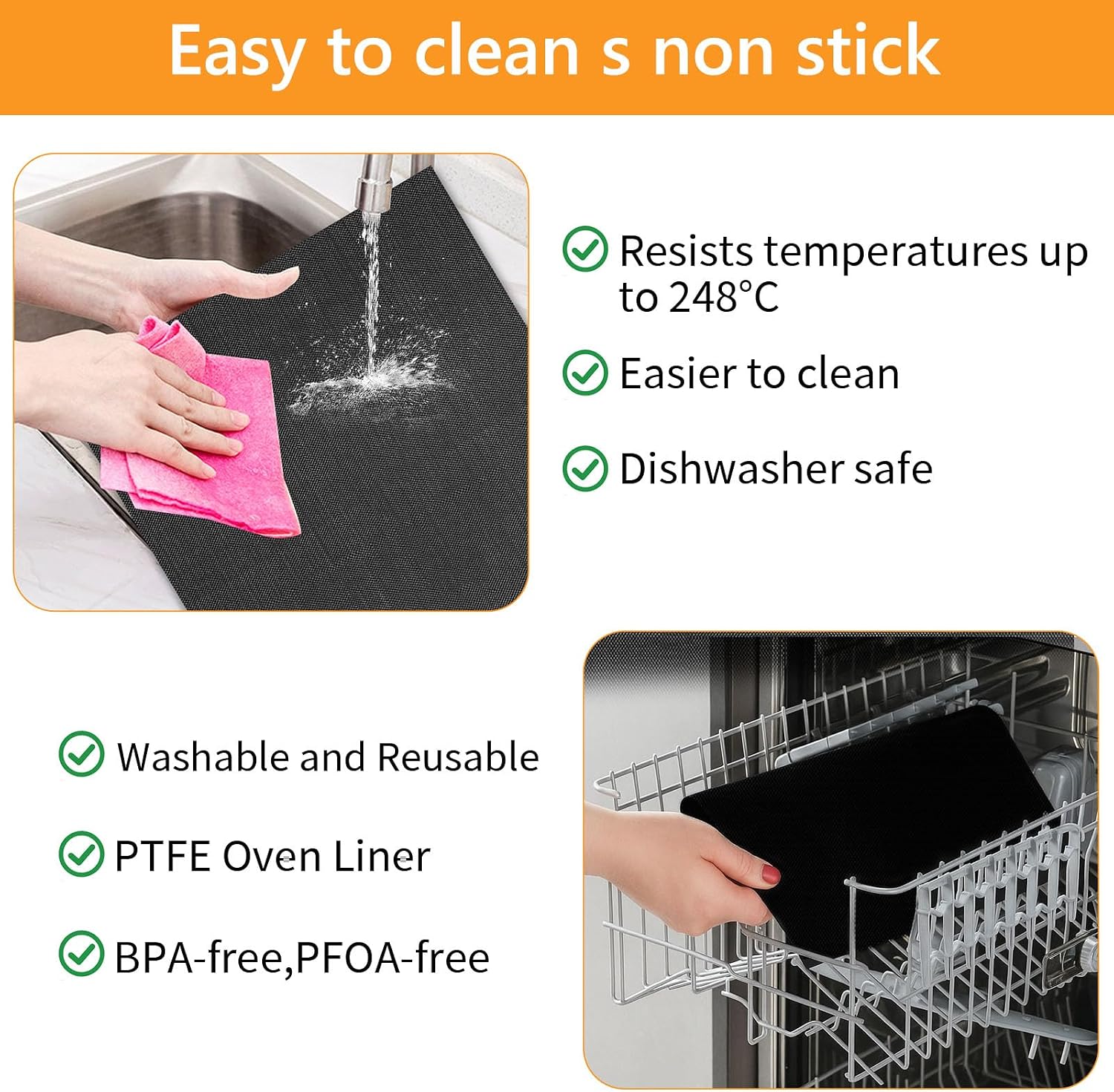 4 Packs Oven Liners for Bottom of Oven, 16"x12" Pre-Cut Rectangle Reusable Fiberglass Heat Resistant Non-Stick Mats for Breville BOV900BSS BOV950BSS Smart Oven Air Fryer Pro Convection Oven