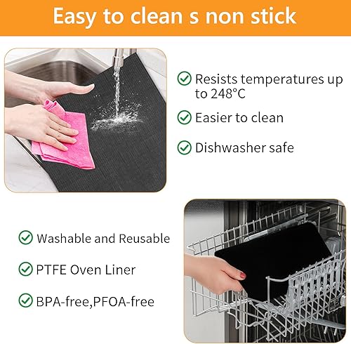 Miniatura 6 de Paquete de 4 forros de horno para la parte inferior del horno, 16"x12" rectangulares precortados, reutilizables, de fibra de vidrio, resistentes al