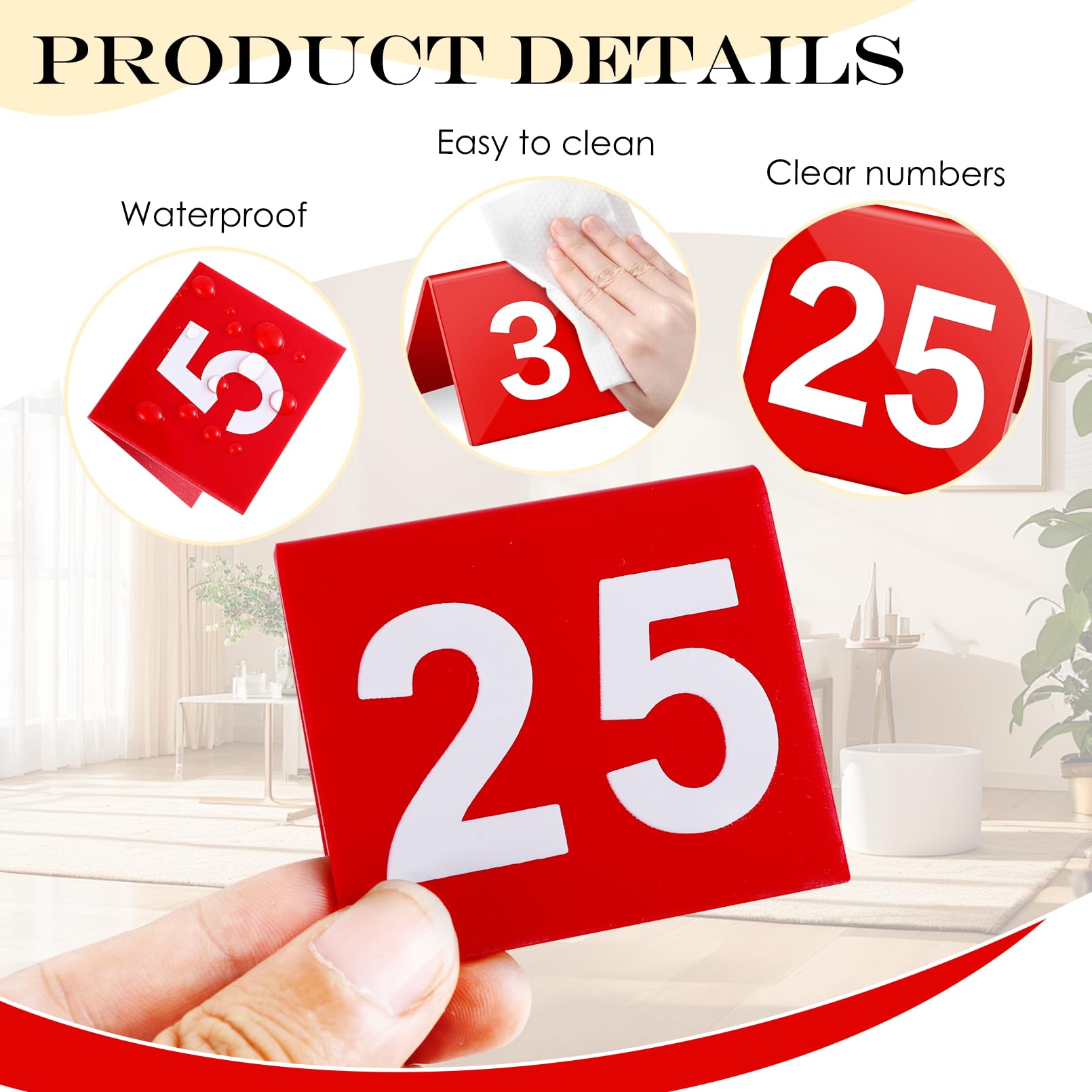 Jeffbaubl Numeri da tavolo da 1 a 25, acrilico, rosso, 25 pezzi