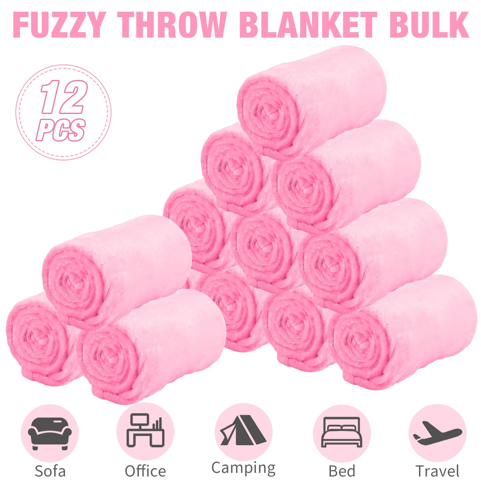 SmoothNovelty 12 Pcs Fleece Blankets for Girls Sleepover Party Soft Fuzzy Throw Blanket 40 x 60 Inch Warm Flannel Blanket for Teenager Bed Travel SPA Movie Party(Pink)
