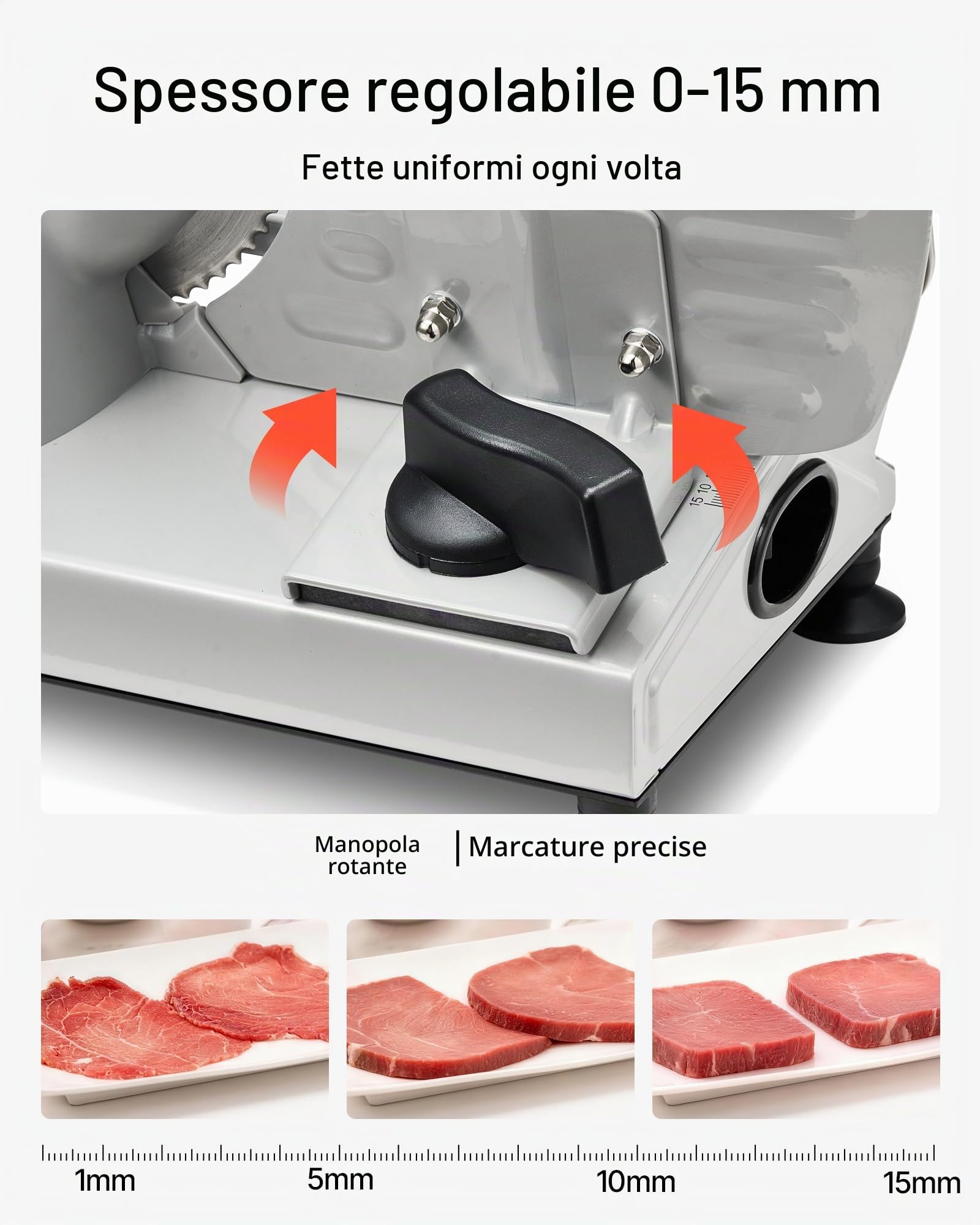 VEVOR Affettatrice Elettrica per Carne Congelata per Casa da 150 W con Lama da 17 cm, Affettatrice con Spessore Regolabile da 0 a 15 mm per Carne Congelata, Prosciutto, Velocità da 65 a 90 giri/min