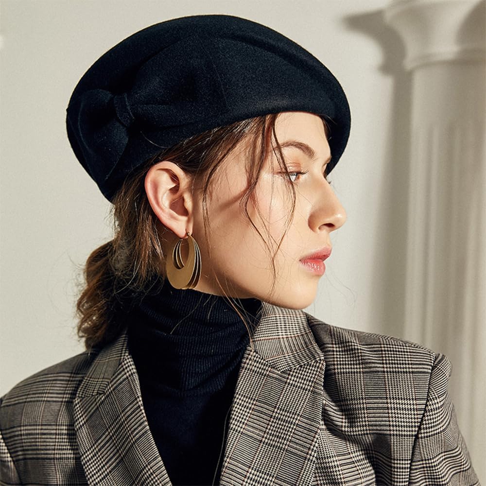 Wedding Hats for Women Vintage Wool Felt Berets Ladies Pearl Fascinator Autumn Winter Cap Bow Church Fedoras