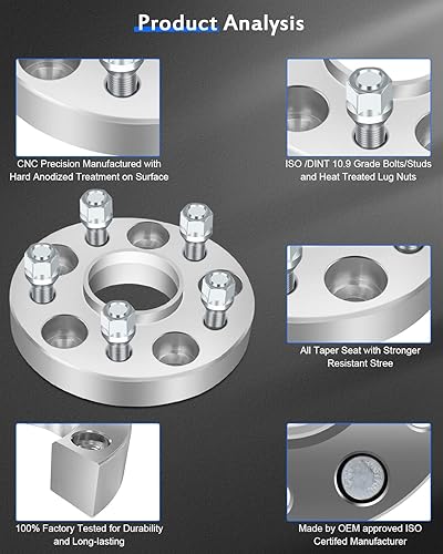 Miniatura 5 de ECCPP 2 espaciadores de rueda centrados de 5 lengüetas 5x4.75 14x1.5 2.634 in 1 pulgada compatibles con 2010-2018 para Camaro 2014-2016 para Impala