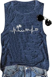Beach Heartbeat Tank Tops for Women Summer Sleeveless Love Graphic Print T Shirt Boating Gifts Vacation Muscle Shirt
