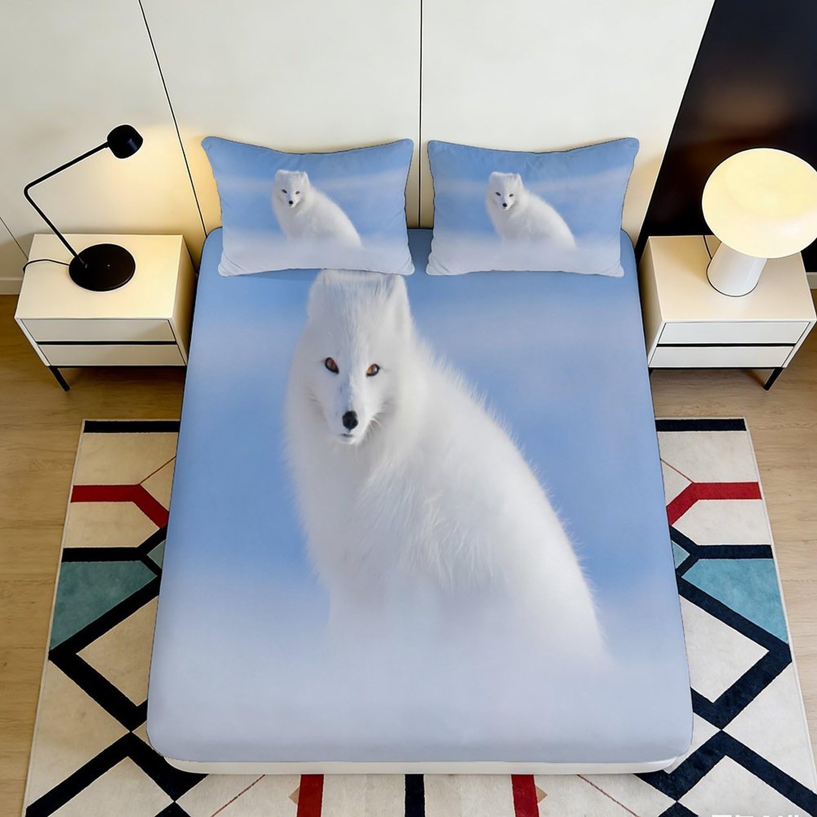 Jqzkxnhpbr Style-9 3D Printed Arctic Fox Fitted Sheet Microfiber Soft White Winter Scene Mattress Cover For Bedroom Dorm Decor 90X200x25cm