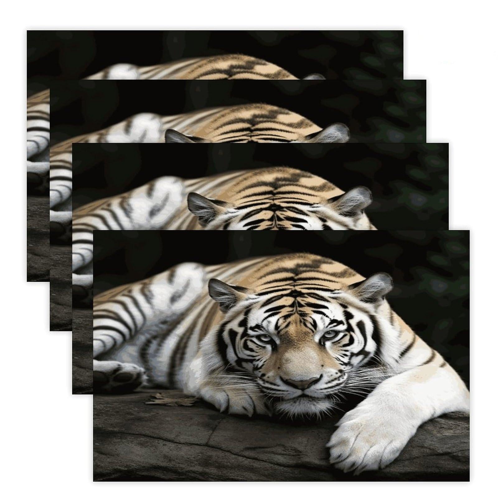 Tiger Lie On Rock Placemats Heat-Resistant Washable Place Mats Anti Slip Dining Table Place Mats Wipeable Dining Table Mats Kitchen Decoration Placemats 17.7’’×11.8’’