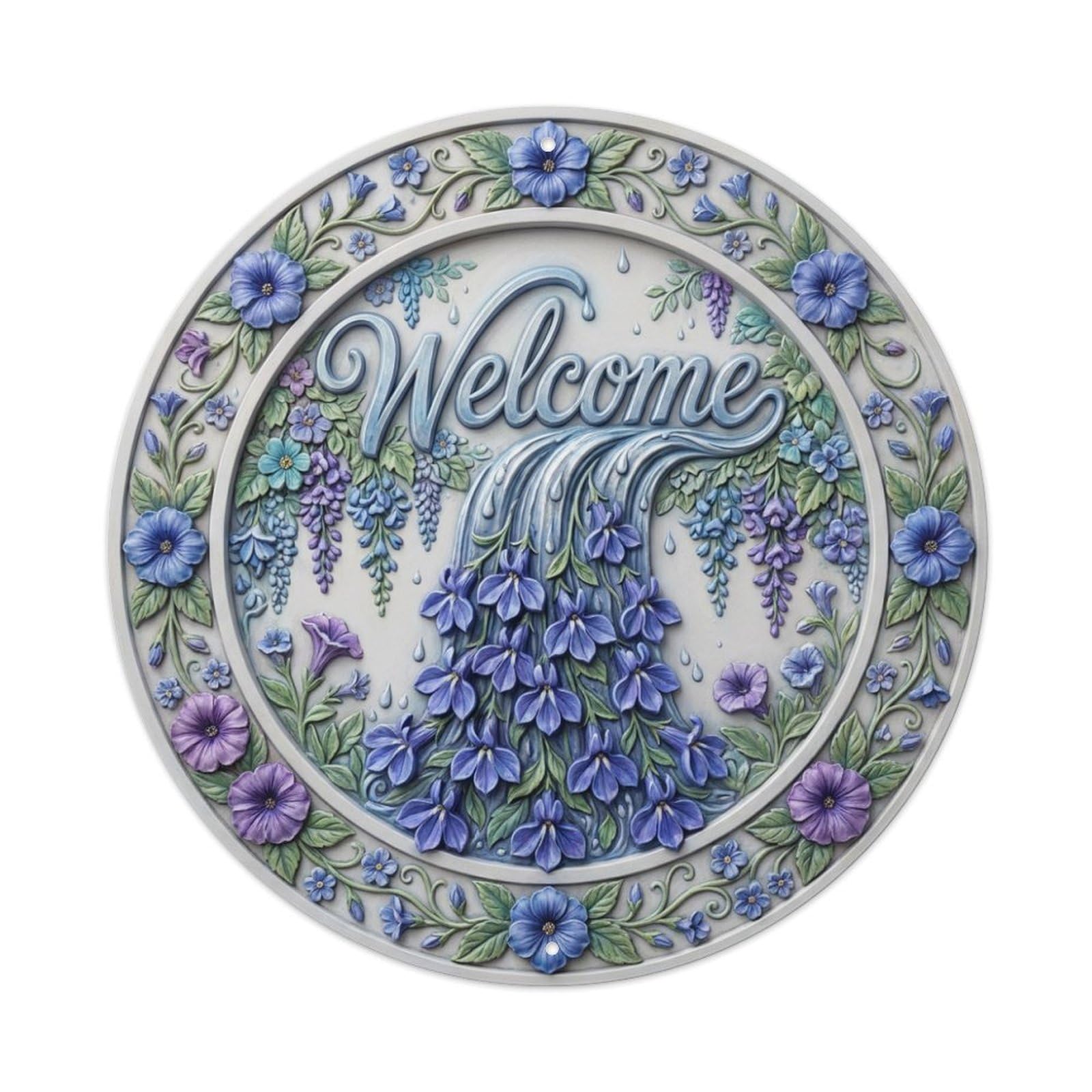 Tgrcjimh Style Metal Tin Sign Lobelia Bloom Welcome Blue Cascade