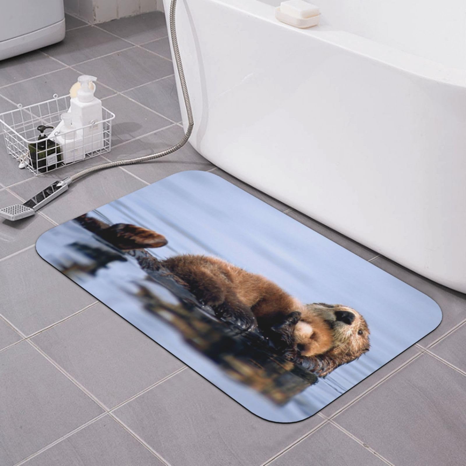 Tapis de bain motif loutre en diatomée relaxante pour sol de cuisine