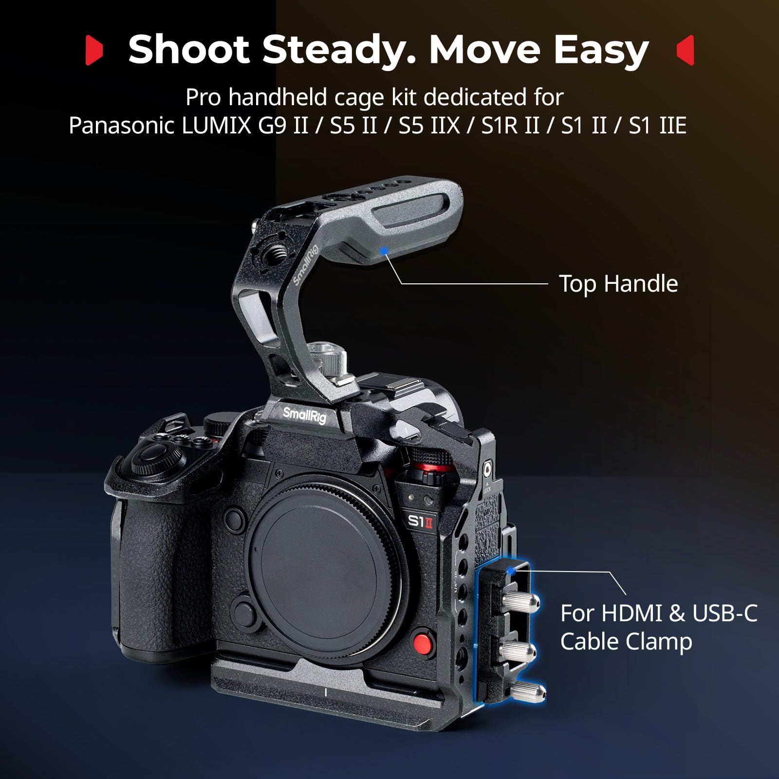SMALLRIG Kit Gabbia Protettiva Completa per Panasonic S1R II/S1 II/S1 IIE, con Maniglia Superiore e Morsetto per Cavi, Piastra a Sgancio Rapido Integrata per Arca-Swiss, Attacco a Slitta - 5503